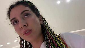 Skinny brunette teen blowjob in public toilet cumwalk