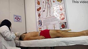 Patient gets aroused right in front of the sexy nurse during checkup