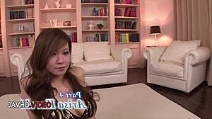 Arisa Kuroki's big tits shine in threesome hardcore blowjob leading to facial finish.