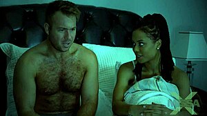 Petite hairy teen teases with deepthroat blowjob and rough doggystyle fucking in taboo interracial scene