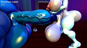 Casual tale of shemale Silverzard with huge cock in anal insertion action.