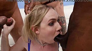 Hey, check out this big boobed blonde gaping her ass wide for intense anal destruction with double penetration and fisting