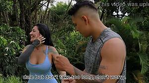 Workout routine turns into sensual session with tattooed Latina. Double licking and deepthroat lead to quickie cowgirl riding.