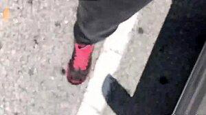 Follow this amateur milf on her outdoor walk in sweaty socks and sneakers