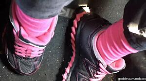Follow this amateur milf on her outdoor walk in sweaty socks and sneakers