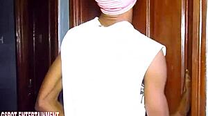 Lonely housewife got multiple loud moaning orgasms from delivery guy licking her pussy.