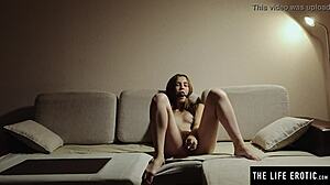 hey, she's muffling her screams with a ballgag while dildoing that wet pussy in bound bondage play... intense clit action! 😈