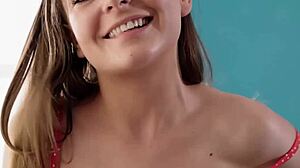 Naughty petite teen Aften Opal distracted by massive cock!