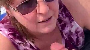 Nicebigddd sucks cock outdoors with tits exposed in homemade pov