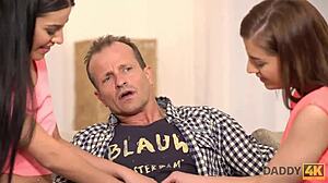 how does this old man in top shape manage to bang those two nice petite 18+ lassies so hard