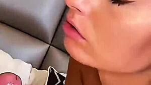 Busty milf teams up with perfect teen model for a mobile pov double blowjob backstage.