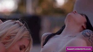 hey, naughty busty lesbian babes aiden ashley and goth charlotte dive into deep strap-on pussy fucking outdoors until they cum hard 😈