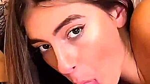 Busty milf teams up with perfect teen model for a mobile pov double blowjob backstage.