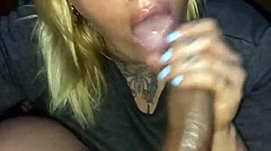 Rainyday Blonde Girlfriend Gives Sloppy Deepthroat Blowjob with Handjob and Spitting in Homemade Interracial Session