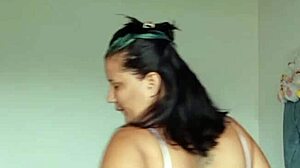 Colombian amateur latina milf with big natural tits and tight pussy squirts from solo masturbation riding toys in homemade bbw action.