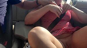 Squirting Hot Blonde Feels Overwhelmed Dildo Fucking Herself In Convertible On Highway