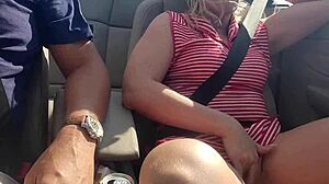 Squirting Hot Blonde Feels Overwhelmed Dildo Fucking Herself In Convertible On Highway