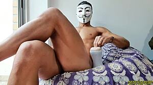 halloween mysterious guy fucking a fleshlight at the window with ass finger