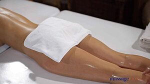 In the massage rooms, busty brunettes Emily Bright and Shalina Devine got oiled up for scissoring and intense orgasms