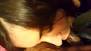 Sexy thick white girl suggests sucking on that monster big black cock in homemade interracial oral action.