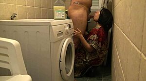 Amateur Cuckold Wife Enjoys Rough Sex in Basement While Husband Works