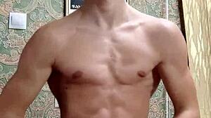 Skinny flexible boy shows off muscular body after study session