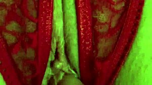 shaved pussy in red thongs all wet