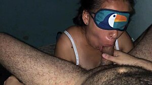 Why is this cock sucking slut blindfolded while licking balls?