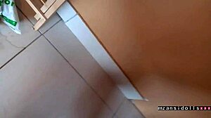 Hey, this squirting ebony babe gets fucked doggy style by her friend, covering tits in cum.