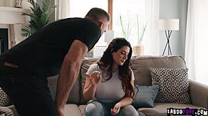 Charles Dera convinces shaved brunette teen 18+ to claim she made up the story. Sarah Arabic agrees after rough doggystyle sex with big cock monster spanking and face fucking.