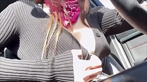 Italian Big Tits Milf Artemisia Love SMOKING and FLASHING Her Tits While DRIVING in Miami! Hot Big Nipples Tits Fetish Excites Viewers.