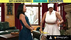 Mommys girl mischievous Kimmy Kimm learns tennis to lick stepmom Romi Rain