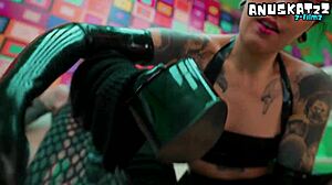 Goth lesbians in latex skirts dive into anal fisting and squirting with wild gaping action