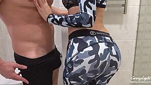 SPORTY TEEN 18+ OILY ANAL GRIND IN YOGA PANTS HUGE LOAD ON ASS!