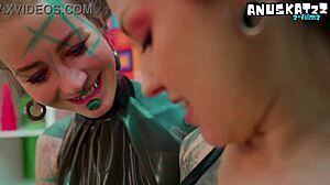 Goth lesbians in latex skirts dive into anal fisting and squirting with wild gaping action