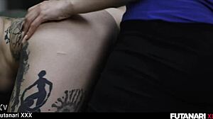 tattoed sluts, you ready to fuck wildly when one grows a dick and squirts in this anal creampie trailer?