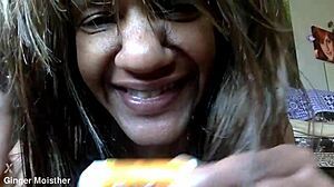 Sucking demonstration by ginger moisther in lay down comedy with bouncing tits.