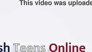 British 18 year old blonde in lingerie and pantyhose gets railed with creampie on sofa at party