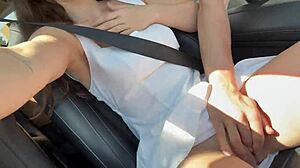 Curvy amateur teen flashes big ass outdoors then rides bent over in doggystyle quickie