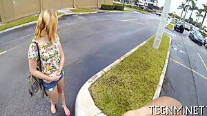 used teen lucy tyler handles money exchange on street