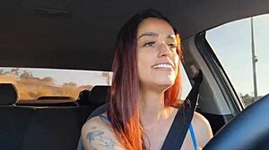 Naughty App Driver Spots Perverted Passenger Jerking Off In Back! She Helps Him Masturbate And Fucks Him Wildly On Rear Seat!