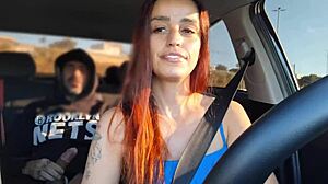 Naughty App Driver Spots Perverted Passenger Jerking Off In Back! She Helps Him Masturbate And Fucks Him Wildly On Rear Seat!