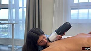 Amateur Babe Gets Powerful Cumshot from Svakom Alex Neo 2 Toy in Outdoor Handjob Jerking