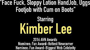 Kimber Lee drains lucky cock with boot footjob and deepthroat handjob cumshot 👢