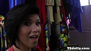 Busty tranny Jessica Versace masturbates her big cock