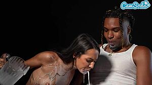 Sexy Petite Milf Pours Flaming Hot Sauce on Pussy Lips in BBC Challenge Parody