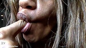 Sucking demonstration by ginger moisther in lay down comedy with bouncing tits.