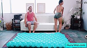 sexy teen 18+ brunette masseuse avery black gets naked for wet slippery nuru massage on robby apples 😍