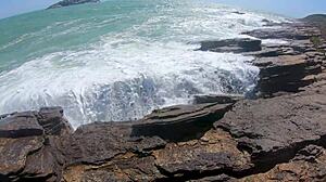 hey peeing and sex on the beach with this skinny latina teen riding big cock cowgirl style part 1