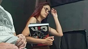 College student notices my erection in public and starts masturbating on the bus